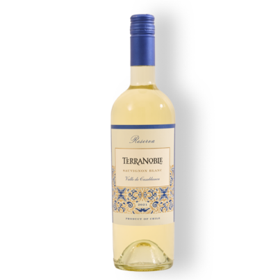 Bouteille de Terra Noble Sauvignon Blanc Reserva, un vin blanc de la vallée de Colchagua, Chili.